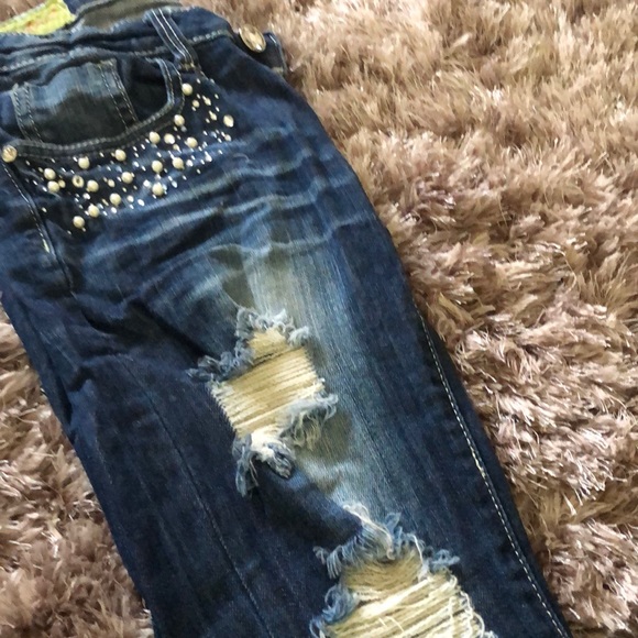 MACHNE JEANS pearls , bling and rips! - Picture 1 of 5